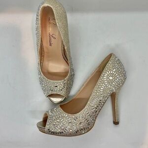 Lauren Lorraine shoes women's size 4.5 heels jeweled Gold & Silver open toe